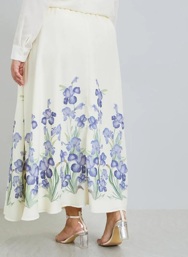 Styli Plus Size Women Floral Print Maxi Skirt